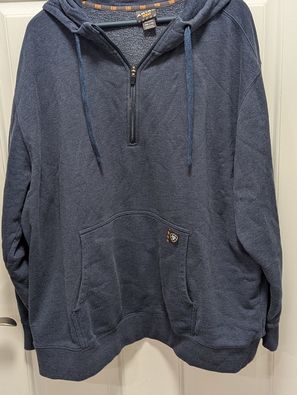 Ariat Rebar Heavyweight Fleece Quarter Zip Workwear Hoodie Dark Blue 2XL